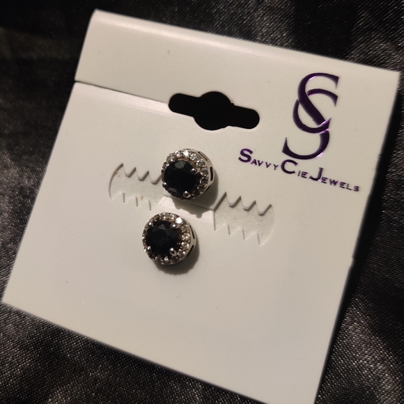 Sterling Silver Zircon Halo Natural Sapphire Stud Earrings SAVVY CIE JEWELS - Picture 2 of 9